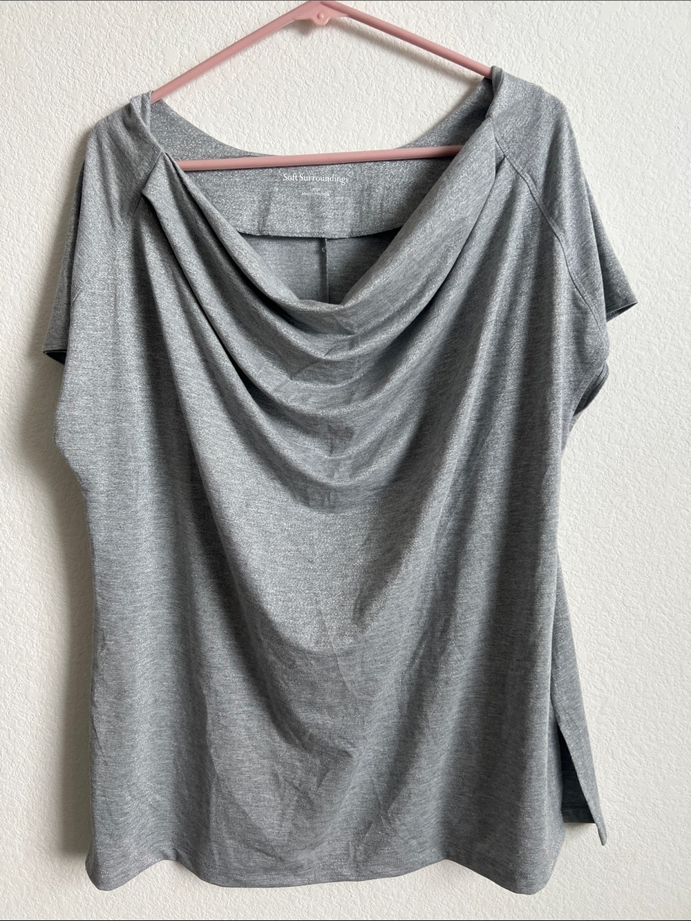 Soft Surroundings Light Gray Cowl-Neck Tunic L, soft, NWOT